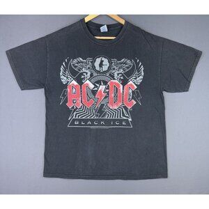 Vintage Y2K AC DC Band Tee Black Ice Concert Promo Tour Black Large Rock Album
